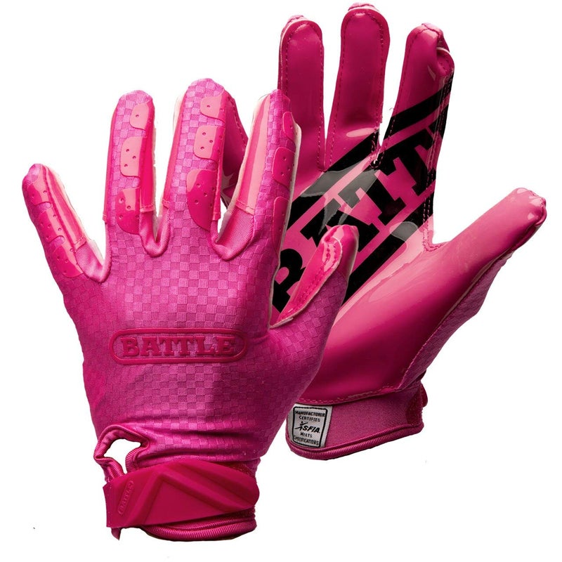 Battle Sports Triple Threat Wide Receiver Football Gloves, Ultra Stick Adult & Youth Gloves - Adult Medium, Pink - Image 1